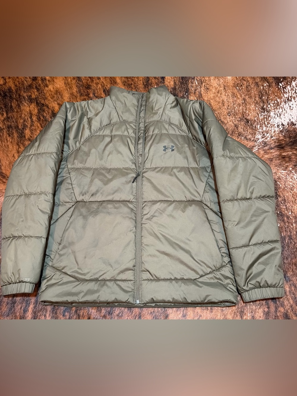 Under Armour Puffer Jacket Mens XL Olive Green Full Zip Insulated Storm Coat